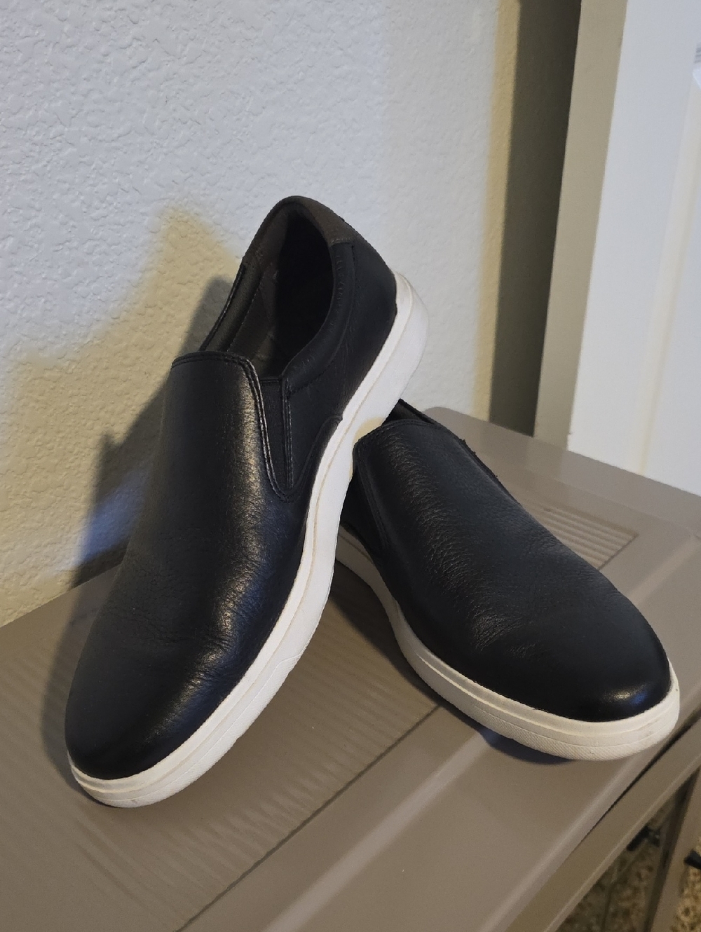 Rockport Total Motion Black Slip-On Leather Sneakers with White Outsole